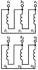 Схемы и группы соединения обмоток трехфазных двухобмоточных трансформаторов с расщепленной обмоткой НН
