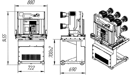 Рисунок В.2 - Габариты Вакуумных выключателей на тележке номиналом от 2000 А до 3150 А.